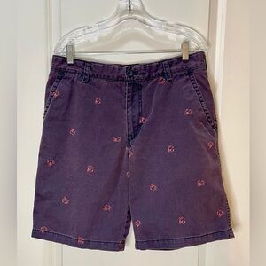 Izod Saltwater Purple Flat Front Shorts with Crab Design Size 34